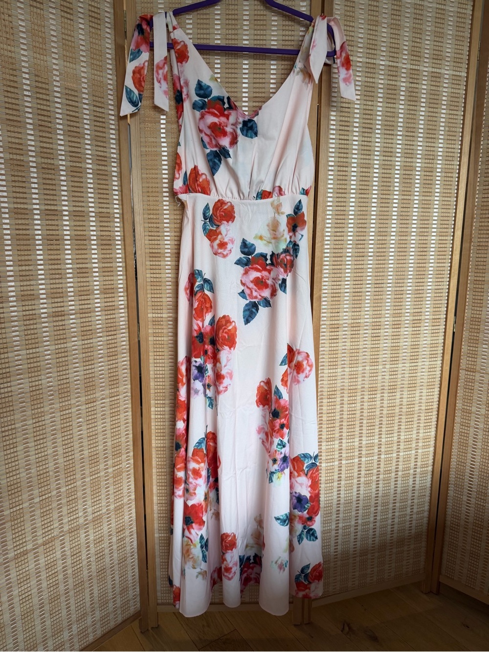 SHEIN Floral Tie-Shoulder Maxi Dress backless Rose Print romantic flowy m